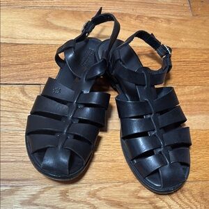 Black Leather Strappy Sandals